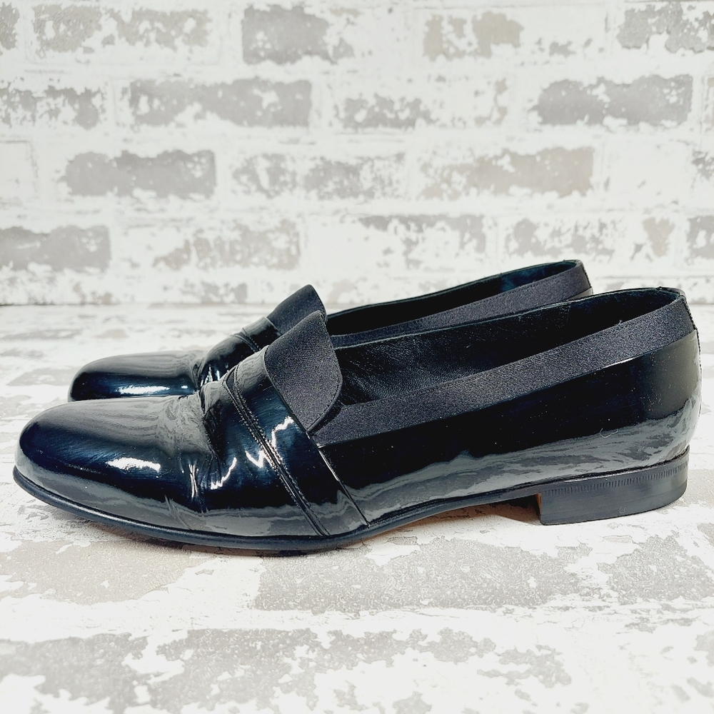 Mezlan Black Patent Leather Tuxedo Dress Slip On Loafers O739